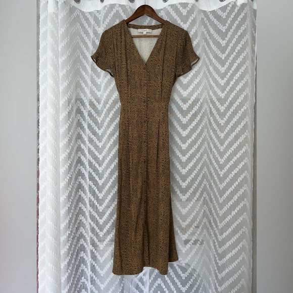 Loft Dresses | Leopard Print V-Neck Midi Shirtdress - Picture 3 of 4